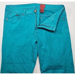 V Cristina Womens Teal Rhinestone Embellished Capri Crop Pants Size 10 Turquoise